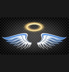 two white angel wings with the sun shining behind them on a black background illustration stock illustration