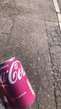 a can of coca - cola sitting on the side of a road