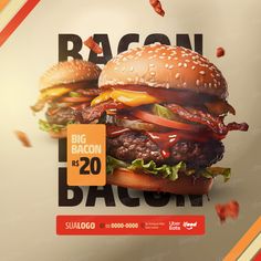 an advertisement for a burger restaurant with bacon on it