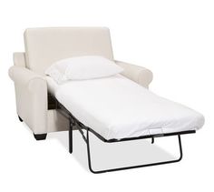 a white couch with a pull out bed attached to the back of it's seat