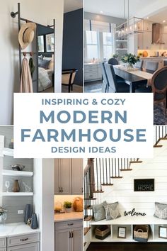 the inside and outside of a modern farmhouse style home