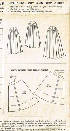 an old fashion sewing pattern for a skirt