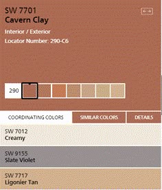 the color swat list for an interior and exterior paint scheme