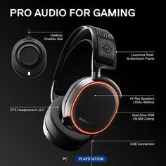 the new razer pro audio for gaming headset is shown with its components labeled