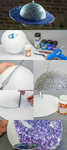 the process for making glitter covered plates is shown