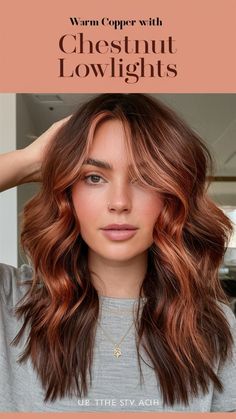 Add depth and warmth to your copper hair with chestnut lowlights for a rich, natural look. Visit our page for tips on achieving this sophisticated color combination. Save this pin for lowlight inspiration! Tags: #WarmCopperChestnutLowlights #HairColor #NaturalLook Copper Hair With Auburn Lowlights, Ruby Copper Hair, Copper Medium Hair, Copper Hair Dark Eyes, Dark Red Hair With Copper Highlights, Natural Redhead With Lowlights, Cowboy Copper Hair Brunette Formula, Auburn Balayage Copper, Brown Copper Shades Eq