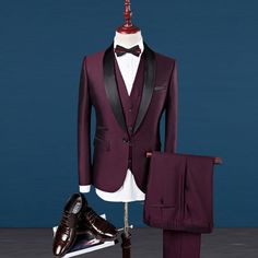 Burgundy Suit Men, Blue Tuxedo Jacket, Suits Prom, Blue Tuxedos, Burgundy Suit, Slim Fit Tuxedo, Prom Suits, England Fashion