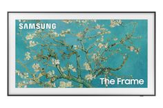 the frame has an image of a tree with white flowers on it and blue background