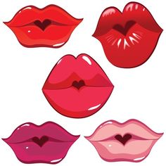 lips with different shapes and colors are shown in this set, including red, pink, purple