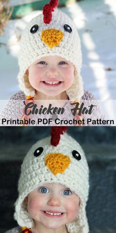 two children wearing crochet chicken hats