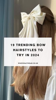 Hair bows are everywhere right now. We've rounded up the best bow hairstyles ideas and hair bows and ribbons to try next. Hair Bow Looks, Ribbon Hair Wedding, Hairstyles With Large Bow, Long Hair Bows Ribbons, Giant Bow Hairstyle, Bow On Hair Hairstyles, Hair Inspo Ribbon, Wedding Hair With A Bow, Big Hair Half Up Half Down