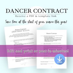 an image of a dance contract with the text save time at the start of your session this year