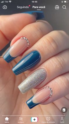 Simple Gel Nails, Vibrant Nails, Beautiful Nail Designs, New Year's Nails, Nail Designs Spring, Cute Acrylic Nails, Blue Nails, How To Do Nails, Stylish Nails