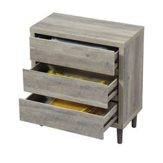 a wooden drawer with three drawers on one side and an open drawer on the other