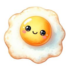 a fried egg with a smiley face drawn on it's side, sitting in the shape of an egg shell