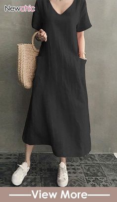 Solid Midi Dress, Pocket Maxi Dress, Causal Dresses, Vintage Short, Vestidos Vintage, Retro Women, Vintage Shorts, Dress Cuts, Pocket Dress