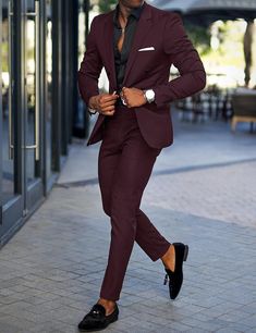 Black Burgundy Purple Men's Wedding Suits Solid Colored 2 Piece Business Formal WorkWear Tailored Fit Double Breasted Six-buttons 2024 2024 - $97.99 Burgundy Suit With Black Shirt, Purple Formal Outfit For Men, Black Suit Burgundy Shirt, Suit With Jeans For Men, Men’s Fall Suits, Plum Tuxedo Wedding, Couples Formal Outfits, Burgandy Suit Men, Burgundy Dress Shirt Men Outfit