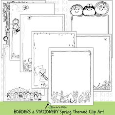 Samples of black and white, clipart Spring BORDERS and stationery (Karen's Kids Clipart) Whimsical Borders, Spring Border, Border Design For Kindergarten, School Borders And Frames Landscape, Spring Borders Clipart Free Printable, Writing Forms, Fall Borders, School Border, Printable Border