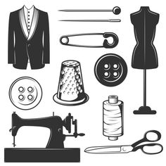 sewing tools and accessories - objects illustrations