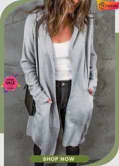 Gray Black/gray/brown Open Front Hooded Sweater Cardigan Gray Winter Cardigan With Pockets, Gray Cardigan For Fall, Gray Fall Sweater With Pockets, Gray Long Sleeve Cardigan With Pockets, Gray Solid Color Cardigan For Fall, Gray Sweater Coat With Pockets, Gray Long Sleeve Sweater Coat With Pockets, Gray Long Sleeve Sweater Coat For Spring, Gray Hooded Sweater Coat For Fall