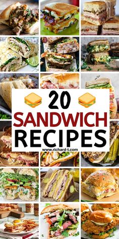 20 sandwich recipes with the title overlay that reads, 20 sandwich recipes on it