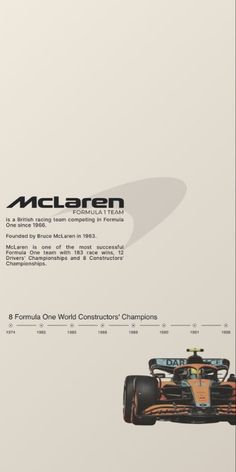 an advertisement for the new formula one world championship, featuring a racing car in front