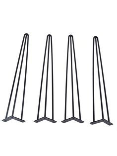 three black metal poles are shown against a white background