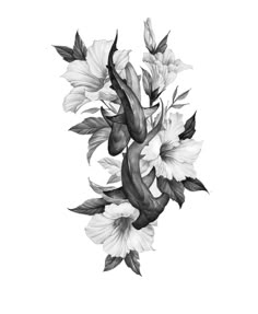 a black and white drawing of flowers