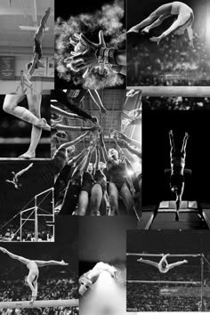 black and white pictures of people doing different things in the air with their hands up