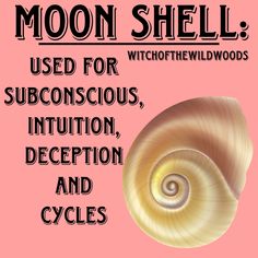 a pink poster with the words moon shell used for subconscious, intention, deception and cycles