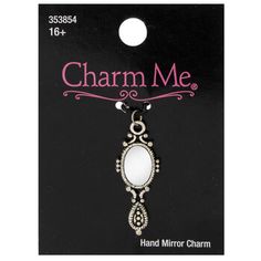 Upscale old jewelry and complete new accessories with exciting charms and pendants! Ornate Hand Mirror Charm has an elegant hand mirror shape with etched details around the edge and a small mirror on one side. Use this charm as a fun highlight on necklaces, earrings, or bracelets. Create pieces that work with the latest trends as you design jewelry to go with all your favorite outfits. Details: 	 Dimensions: 1.18" x 0.45" 	 Material: Metal & Glass 	 Metal Color: Antique Silver 	 Age Grade: 16+ Ornate Hand Mirror, Small Mirror, Jewelry Charms Pendants, Mirror Shapes, New Accessories, Silver Age, Small Mirrors, Hand Mirror, Old Jewelry