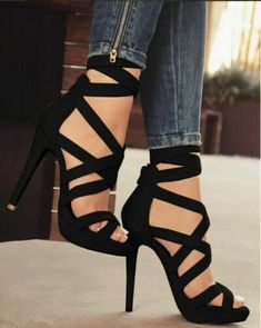 Heels Classy Elegant, Heels Fancy, Black Strappy High Heels, Shoes Heels Prom, Sandals Design, Classy Heels, Winter Heels, Cute Shoes Heels