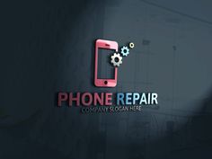 the phone repair company logo has gears coming out of it's back end and is shown