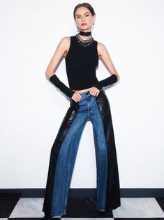 Trish Vegan Leather Baggy Jean In Brooklyn Blue | Alice And Olivia Baggy Jean, Alice And Olivia, Baggy Jeans, Summer 2024, Vegan Leather, Brooklyn, Blazer, Leather, Blue