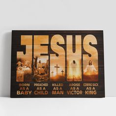 a wooden sign with the names of jesus on it