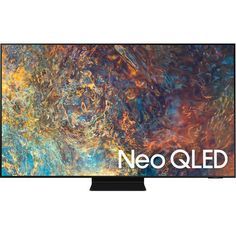 the new samsung qled tv is shown in front of a white background with an image of