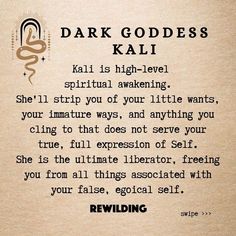 a poem written on paper with an image of a snake and the words dark goddess kali