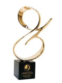 a gold trophy with the number eight on it's base and a black base