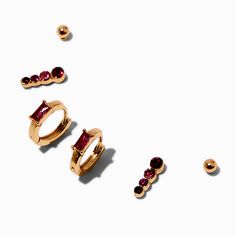 Claire's Gold-tone Red Cubic Zirconia Earring Stackables Set - 3 Pack Sensitive Ears Earrings, Piercing Kit, Multiple Ear Piercings, Ear Party, Word Bracelet, Jewelry Words, Mixed Metal Jewelry, Gold And Red, Prom Jewelry