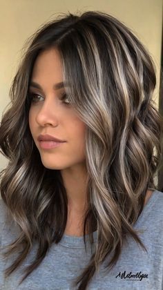 Rich Brown Hair With Highlights Balayage, Butterscotch Highlights On Dark Hair, Brown Hair With A Few Highlights, Black And Ash Blonde Hair, Hiding Grey Hair With Highlights, Biolage Highlights Brunette, Face Framing Babylights, Dark And Blonde Hair