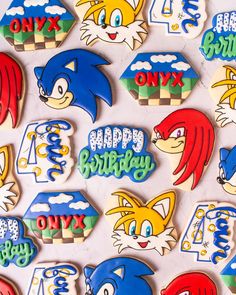 sonic the hedgehog cookies are decorated with fondant and icing for birthdays