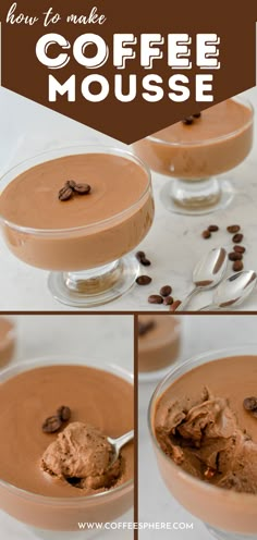 there is a collage of three pictures with coffee mousse in it