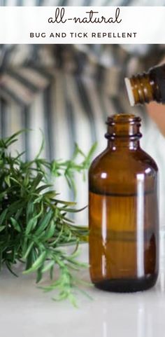 a person pouring essential oils into a bottle next to some plants and herbs on a table