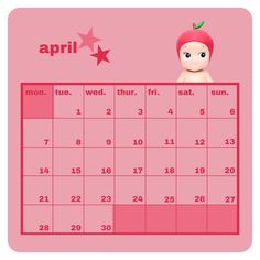 a pink calendar with an apple on the top and stars in the bottom, as well as