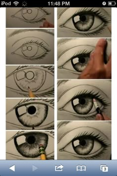 the process to draw an eye with pencils