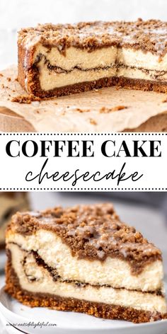 coffee cake cheesecake on a white plate