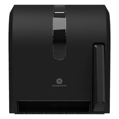 an image of a black paper towel dispenser