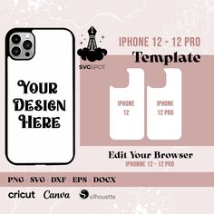 an iphone case with the text your design here on it