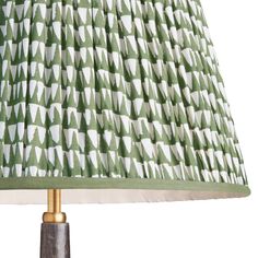 a green and white lampshade with an interesting pattern on the lamp shade,