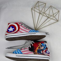 Captain America Converse All Star Chuck Taylor High Tops Custom Hand Painted Captain America New Never Worn Men's -10.5 Wm's - 12.5 (Ms1 Chuck Taylor High Tops, Converse Red, Custom Hand Painted, Chuck Taylors High Top, Converse All Star, Converse Shoes, Chuck Taylor, Captain America, All Star